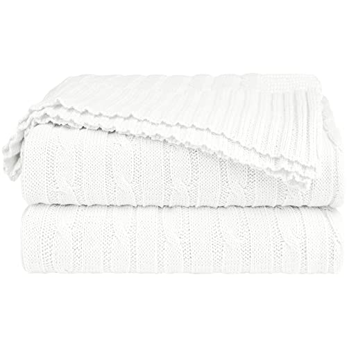 sourcing map Tagesdecke Decke mit Strickmuster 100% Baumwolle Weich & Leicht & Atmungsaktiv als Sofadecke Couchdecke Wohndecke usw. Weiß 150x200cm von sourcing map
