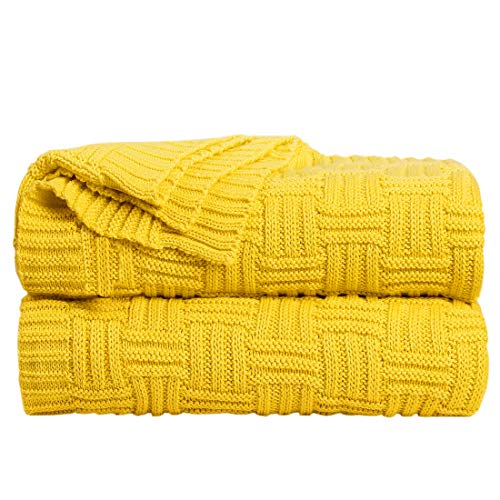 sourcing map Tagesdecke Kuscheldecke Wohndecke Decke aus 100% Baumwolle Weiche Leichte Runde Strukturierte Dekorative Gestrickte Decken Gelb 120x180cm von sourcing map