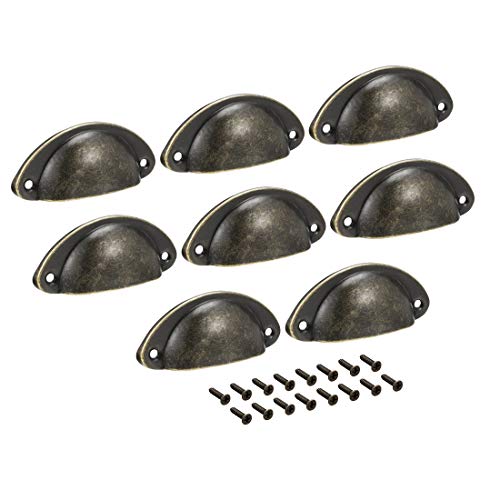 sourcing map Tassengriffe, Kohlenstoffstahl Muschelgriffe Antikes Messing für Kommode Küchenschrank Schublade, 3,19" Länge 1,38" Breite, 8 Pack von sourcing map