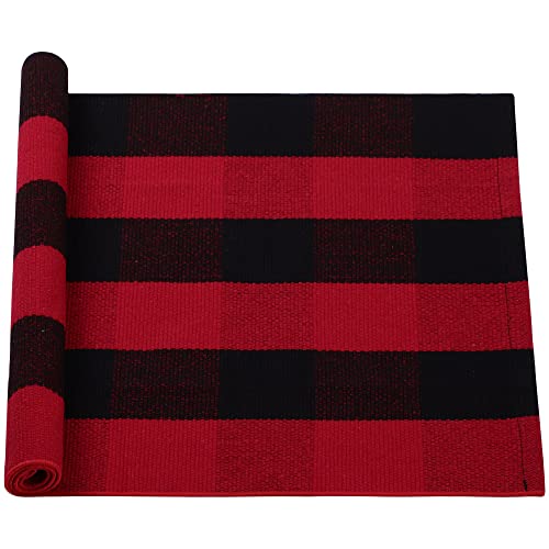 sourcing map Teppich Wohnzimmer Rechteck Schlafzimmer Matte Kinderzimmer Plaid Baumwolle In- & Outdoor Waschbare Buffalo-Teppich mit Karierten Matten Rot-Schwarz 60x90cm von sourcing map