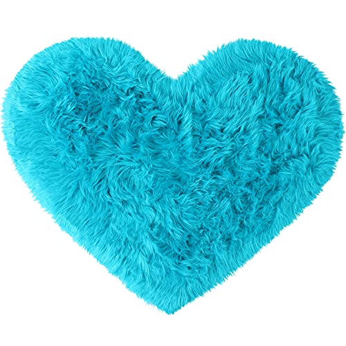 sourcing map Teppich Wohnzimmer Schlafzimmer Herzform Hochflor Langflor Teppiche Faux Schaffell Teppich Kunstfell Dekofell Fellimitat Teppich 70x90cm Blau von sourcing map