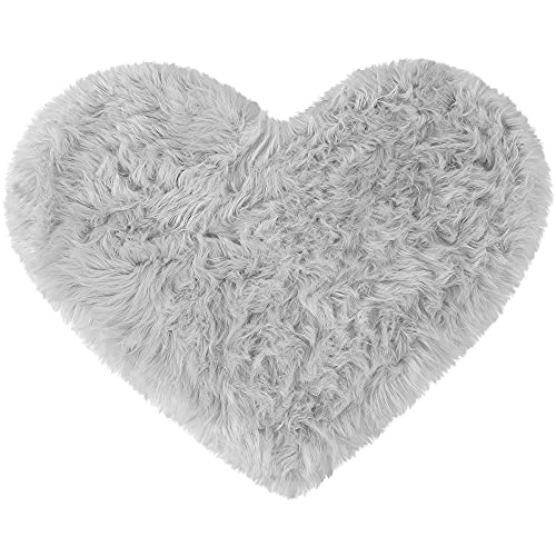 Sourcing Map Herzform Hochflor Langflor Teppich - Faux Schaffell Kunstfell Dekofell Fellimitat für Wohnzimmer Schlafzimmer - 70x90cm Hellgrau von sourcing map