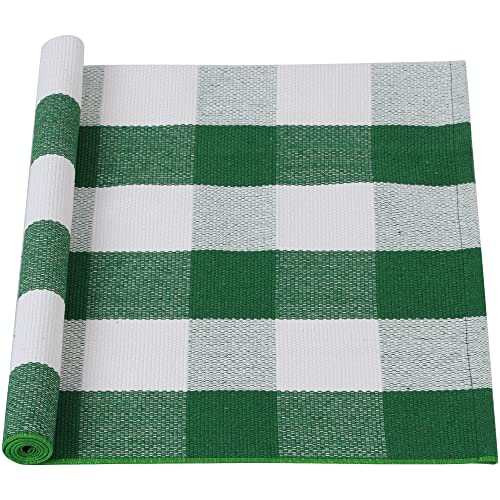 sourcing map Teppich Wohnzimmer Schlafzimmer Kinderzimmer Plaid aus Baumwolle für In- & Outdoor, gewebte, waschbare Buffalo-Teppich mit Karierten Matten Grün-Weiß 60x130cm von sourcing map