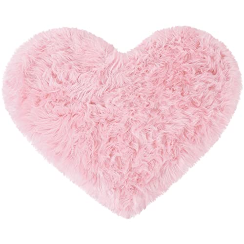 sourcing map Teppich Wohnzimmer Teppich Matte Schlafzimmer Herzform Teppiche Faux Schaffell Kunstfell Dekofell Fellimitat 70x90cm Hell-Pink von sourcing map