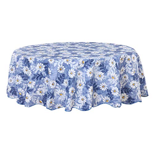 sourcing map Tischdecke Tischtuch Tischwäsche abwaschbar rund frühling wasserdicht, öldicht, schmutzabweisend Blumenmuster Weiße Chrysantheme Rund 180cm von sourcing map