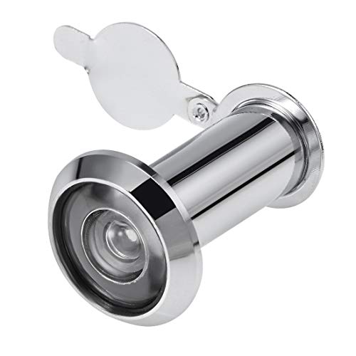 sourcing map Türansicht, Guckloch aus massivem Messing (220 Grad) mit Abdeckung für 1-1/2 bis 2-1/4 Zoll dicke Türen, poliertes Chrom-Finish von sourcing map