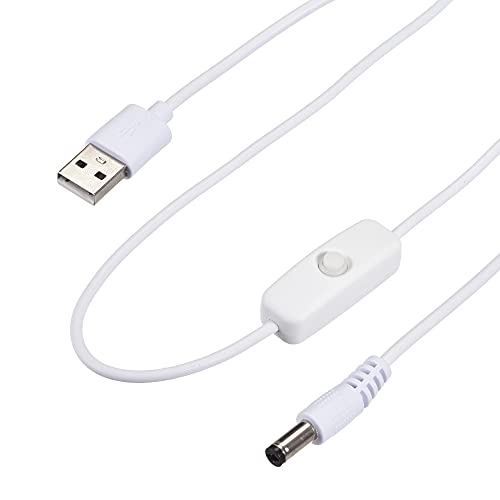 sourcing map USB Kabel mit Ein/Aus Schalter, USB Stecker auf 5,5x2,1mm DC Stecker Verlängerungskabel 150cm Weiß, für LED Schreibtischlampe LED Streifen von sourcing map
