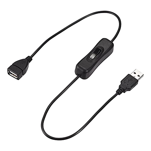 sourcing map USB Kabel mit Ein/Aus Schalter USB Stecker auf Buchse Verlängerungskabel 50cm Schwarz für LED Schreibtischlampe LED Streifen von sourcing map