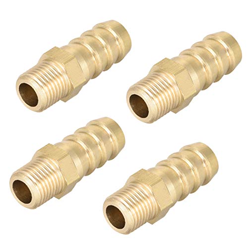 sourcing map Verbindungsstück aus Messing metrischer Stecker an Schlauch mit Widerhaken, 10 mm x M10 x 1 (4 Stück) von sourcing map