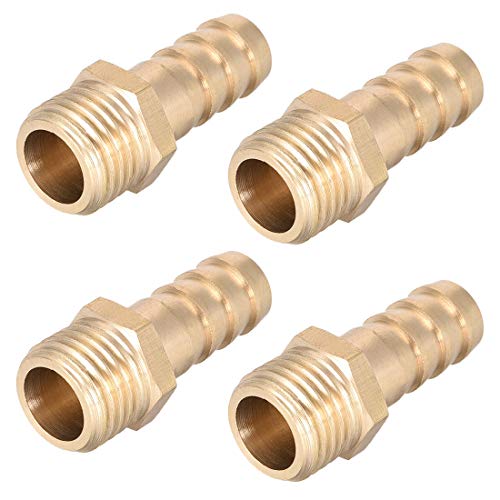 sourcing map Verbindungsstück aus Messing metrischer Stecker mit Widerhaken Schlauchtülle 10 mm x M14 x 1,5 (4 Stück) von sourcing map