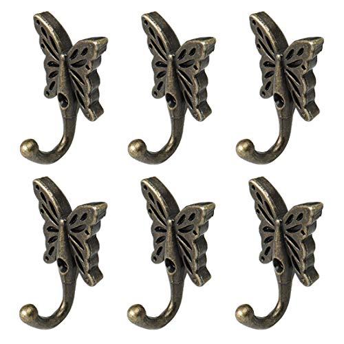 sourcing map Wand montierter Kleiderhaken Zinklegierung Schmetterling Form DIY Haken Mantel Handtuch Badezimmer Vorhang Aufhänger mit Schrauben Brone Ton 6 Stück von sourcing map