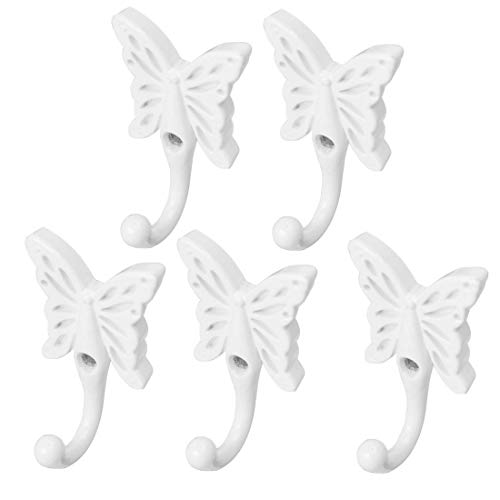 sourcing map Wand montierter Kleiderhaken Zinklegierung Schmetterling Form DIY Haken Mantel Handtuch Badezimmer Vorhang Aufhänger mit Schrauben Weiß 5 Stück von sourcing map
