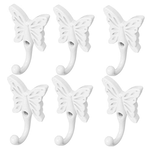sourcing map Wand montierter Kleiderhaken Zinklegierung Schmetterling Form DIY Haken Mantel Handtuch Badezimmer Vorhang Aufhänger mit Schrauben Weiß 6 Stück von sourcing map