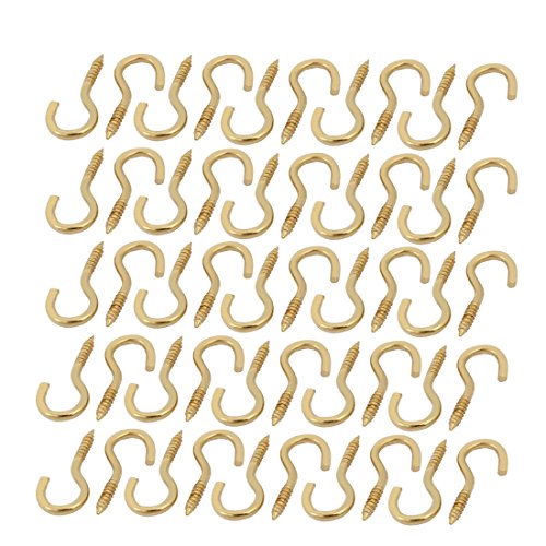 sourcing map 50 Stück Schraubhaken 2,6mm Dmr. Gewinde 26mm lang Eisen Messing Selbstschneidend Schraube Haken von uxcell
