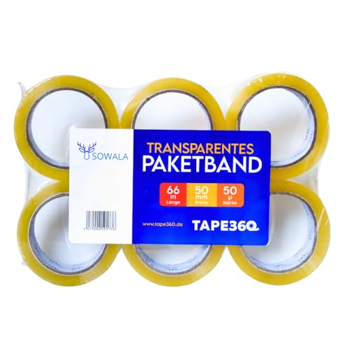 sowala Transparentes Paketklebeband, 6 Rollen leise abrollendes Paketband, 66 m x 50 mm - 50 my extra starkes Packband für Industrie, Umzug, Versand sowala Transparentes Paketklebeband, 6 Rollen leise abrollendes Paketband, 66 m x 50 mm - 50 my extra starkes Packband für Industrie, Umzug, Versand von sowala