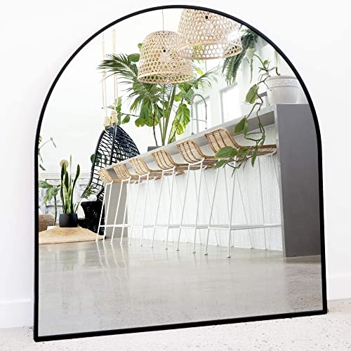 Schwarzer gewölbter Spiegel, 83,8 x 78,7 cm, schwarzer Bogenspiegel, perfekt für Eingangsspiegel, Kaminspiegel, Kommodenspiegel für Schlafzimmer – großer gewölbter Badezimmerspiegel – Kaminsims von sower and seed