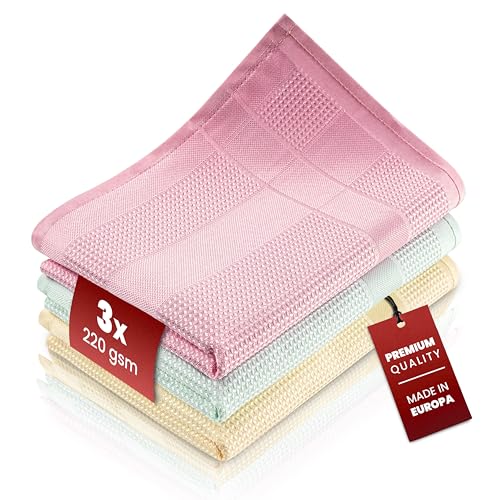 spar-home® Allzwecktücher Mikrofaser 3er Set – Verdicktes Magisches Mikrofasertücher Reinigungstücher Fusselfreie Fensterputztücher Auto 40 x 60 cm (Rosa-Gelb-Grün, 3) von spar-home