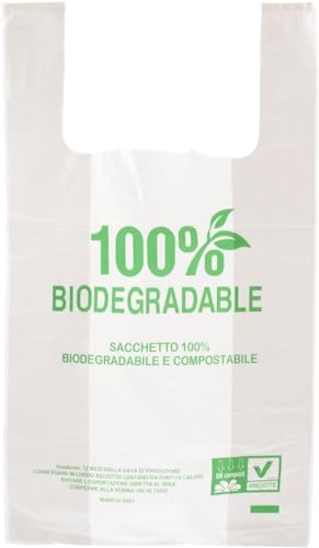 spar-home® Biomüllbeutel 25 Liter – Ideal für Biomülleimer Komposteimer Küche Kompostierbare Müllbeutel Bio Müllsäcke mit Griff Biomülltüten für Lebensmittel (100) von spar-home