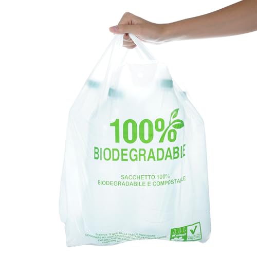 spar-home® Biomüllbeutel 25 Liter – Ideal für Biomülleimer Komposteimer Küche Kompostierbare Müllbeutel Bio Müllsäcke mit Griff Biomülltüten für Lebensmittel (200) von spar-home