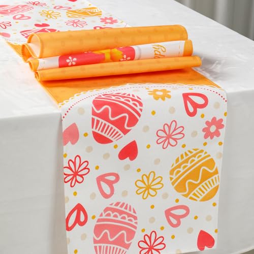 spar-home® Tischläufer Ostern – Deko Osterntischdecke Leinenoptik 33x183 cm Tischdecke als Osterndeko Dekoration Tischdeko (Orange-A4527A) von spar-home