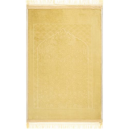 spar-home Gebetsteppich Islam – Weiche Teppich für Salah Beten Dicker Stoff Gebetsmatte für Erwachsene Frauen und Kinder Ideal als Badematte (Gold) von spar-home