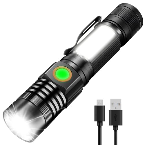 LED Taschenlampen superhellen 2000 Lumen, zoombar wiederaufladbar Taschenlampen mit Clip und magnetischem Fuß, leistungsstarke batteriebetriebene Taschenlampe mit 4 Beleuchtungsmodi, IPX4 wasserdichte von sparkleing