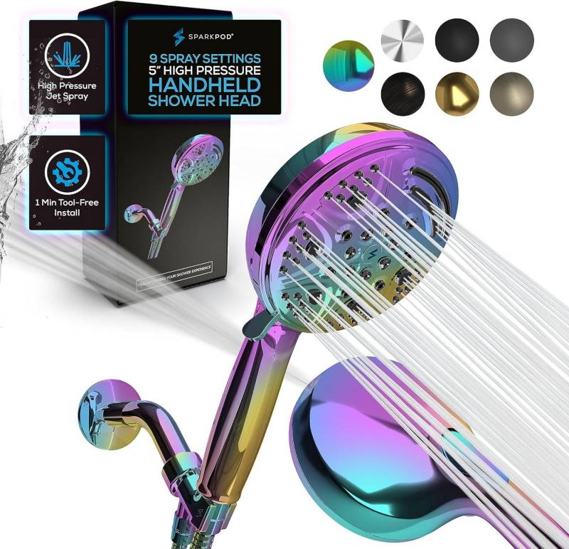 sparkpod Duschbrause Handbrause Duschkopf 9 Modi, flexibel. mit Schlauch, (Premium Handbrause-Duschkopf-Set., Duschkopf, 180cm Anti-Burst-Edelstahl-Brauseschlauch,uvm), Premium rostfreier ABS-Kunststoff. von sparkpod