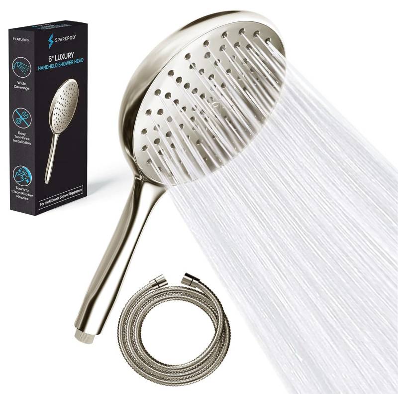sparkpod Handbrause XXL Hochdruck Regendusche Duschkopf und Schlauch, (Luxuriöser Hochdruck-Duschkopf mit Wellness-Funktion, 5-tlg., mit flexiblem Edelstahlschlauch), Luxuriöse Handbrause mit Hochdruckfunktion Wassersparend von sparkpod