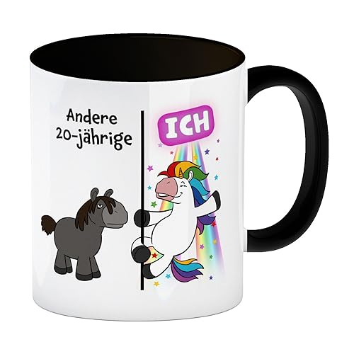 20. Geburtstag Kaffeebecher Schwarz mit lustigem Spruch: Einhorn eine Tasse als ausgefallenes Geburtstagsgeschenk zum 20 für den runden Geburtstag für Frauen und Männer von speecheese