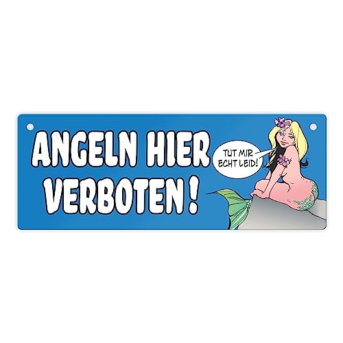 Angeln hier verboten! Metallschild L in 10,5x28cm in blau mit Meerjungfrau Angeln hier verboten! Metallschild L in 10,5x28cm in blau mit Meerjungfrau von speecheese