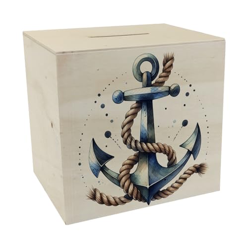 Anker Spardose aus Holz Anker Spardose aus Holz Maritime Segelschatz Truhe mit Seil Schiff Nautik Motiv der Anker für Ihr Geld von speecheese