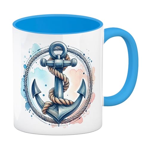 Anker mit Seil Kaffeebecher in hellblau Maritime Nautik-Ästhetik Tasse Schiff-Design Sicheres Segeln Robust Kaffee-Genuss Ankertasse von speecheese