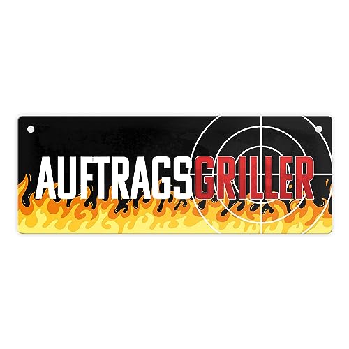 Auftragsgriller Fadenkreuz Metallschild L in 10,5x28cm für den Grill witziges Blechschild als Grilldekoration für den Sommer und einen Grillmeister Metallschild L in 10,5x28cm XL von speecheese