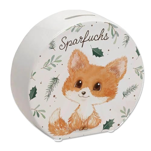 Babyfuchs Spardose mit Spruch Sparfuchs EIN niedliches Sparschwein für den Schreibtisch Fuchs Kinder niedliche Natur Sparbüchse Waldtiere Aquarell Kinderzimmer Winter Wald von speecheese