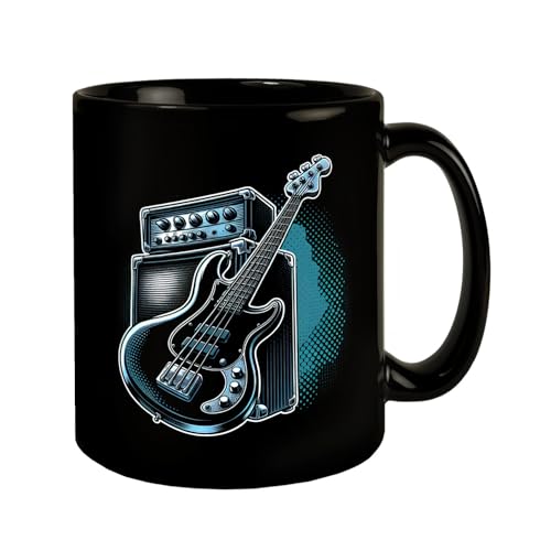 Bass-Gitarre Tasse in Schwarz Cooles Saiteninstrument-Design perfekt für Bassgitarren-Fans Elektrogitarre-Liebhaber Tiefbass Verstärker von speecheese