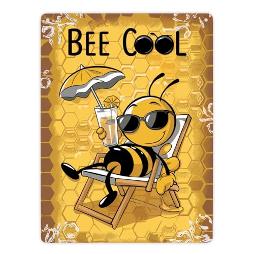 Bee Cool - Cartoon Biene Metallschild XXL in 28x38 cm für Bienen-Liebhaber lustiges Blech-Schild für Imker & Gartenfreunde von speecheese