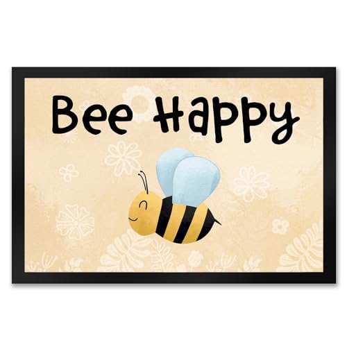 Bee Happy lustige Fußmatte XXL in 50x75 cm mit glücklicher Biene witziger Fußabstreifer als Geschenkidee für Kollegen und Freunde die Bienen halten oder Imker die Honig herstellen von speecheese