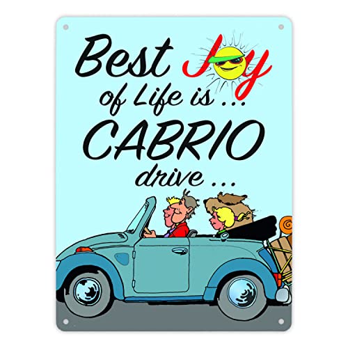 Best Joy of Life is Cabrio drive Metallschild XL in 21x28 cm in blau Auto Metall-Schild Autofahrer Blechschild Lebensqualität Aluminium Cabriofahrer von speecheese