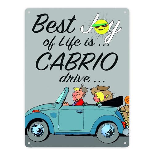 Best Joy of Life is Cabrio drive Metallschild XXL in 28x38 cm in grau Auto Metall-Schild Autofahrer Blechschild Lebensqualität Aluminium Cabriofahrer von speecheese