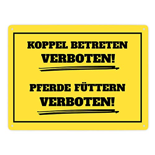 Betreten und Pferde füttern verboten Koppel-Metallschild XXL in 28x38 cm in gelb und schwarz Füttern Warnschild Verboten Schild Koppel Aluminiumschild Achtung Warnung Pferde von speecheese