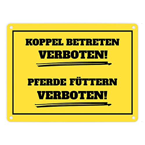 Betreten und Pferde füttern verboten Koppel-Metallschild in 15x20 cm in gelb und schwarz Füttern Warnschild Verboten Schild Koppel Aluminiumschild Achtung Warnung Pferde Nutztiere von speecheese