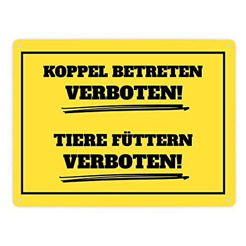 Betreten und Tiere füttern verboten Koppel-Metallschild XXL in 28x38 cm in gelb und schwarz Füttern Warnschild Verboten Schild Koppel Aluminiumschild Achtung Warnung Pferde von speecheese