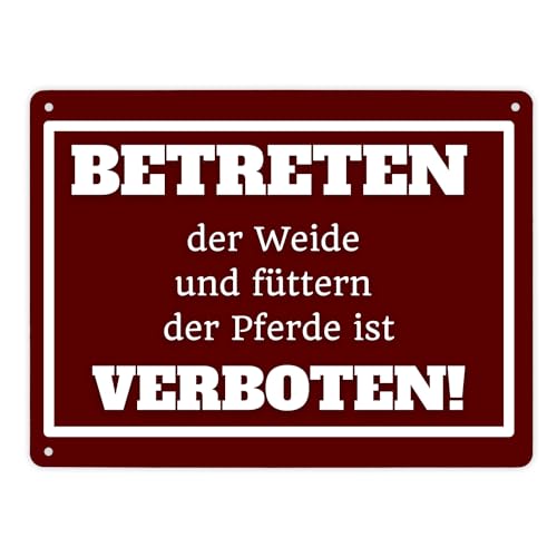 Betreten verboten Metallschild XL in 21x28 cm in rot mit Spruch Pferde füttern verboten ein knalliges Warnschild für die Pferde-Weide Pferd Blechschild Schild Pony Hengst Landwirt von speecheese