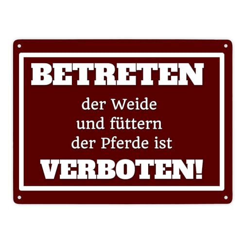 Betreten verboten Metallschild XXL in 28x38 cm in rot mit Spruch Pferde füttern verboten ein knalliges Warnschild für die Pferde-Weide Pferd Blechschild Schild Pony Hengst Landwirt von speecheese