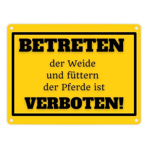Betreten verboten Metallschild in 15x20 cm in gelb mit Spruch Pferde füttern verboten ein knalliges Warnschild für die Pferde-Weide Pferd Blechschild Schild Pony Hengst Landwirt von speecheese