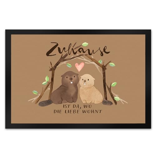 Biber Fußmatte XL in 40x60 cm mit Spruch Zuhause ist da wo die Liebe wohnt Familie Partner Heim-Geschenk zu Geburtstag Geburt Türvorleger Door Welcome von speecheese