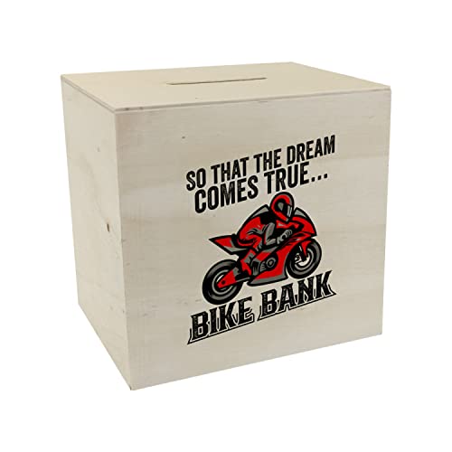 Bike Bank Spardose aus Holz mit Spruch und Motorrad in rot So That The Dream Comes True Bike Bank EIN dekoratives Sparschwein zum Sparen auf EIN Moped Biker Sparbüchse Führerschein von speecheese