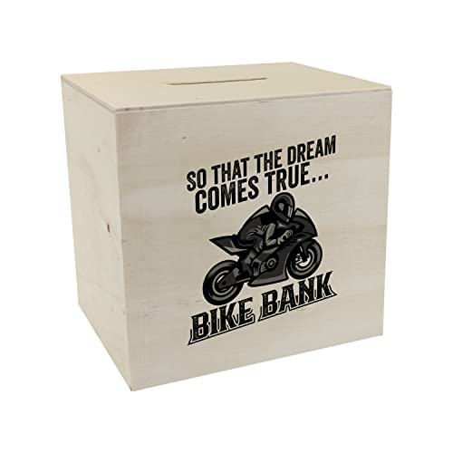 Bike Bank Spardose aus Holz mit Spruch und Motorrad in schwarz So That The Dream Comes True Bike Bank EIN dekoratives Sparschwein zum Sparen auf EIN Moped Biker Sparbüchse von speecheese