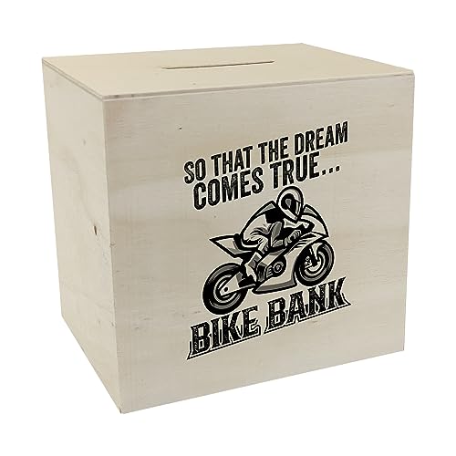 Bike Bank Spardose aus Holz mit Spruch und Motorrad in weiß So That The Dream Comes True Bike Bank EIN dekoratives Sparschwein zum Sparen auf EIN Moped Biker Sparbüchse von speecheese