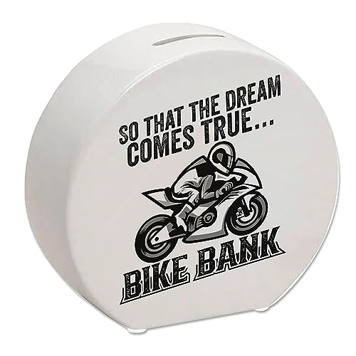 Bike Bank Spardose mit Spruch und Motorrad in weiß So That The Dream Comes True Bike Bank EIN dekoratives Sparschwein zum Sparen auf EIN Moped Biker Sparbüchse Führerschein cool von speecheese